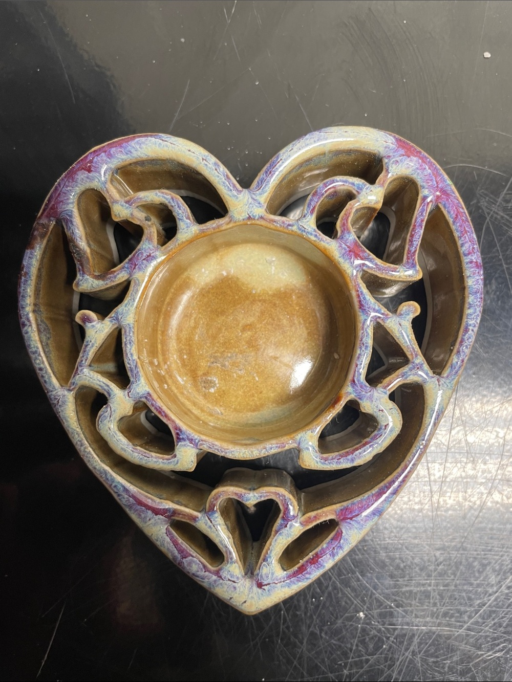 Bay Pottery Heart-Shaped Decorative Candle Holder - Multicolor